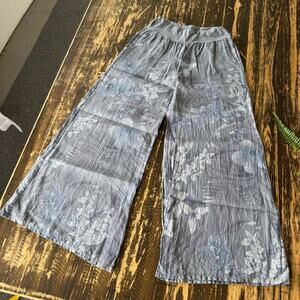 VENTI 6 - Blue Grey Linen Palazzo Wide Leg Pants - SMALL / MEDIUM